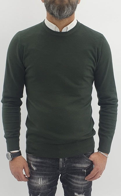 Maglioncino girocollo tessuto elastico slim fit 4 colori s,m,l,xl