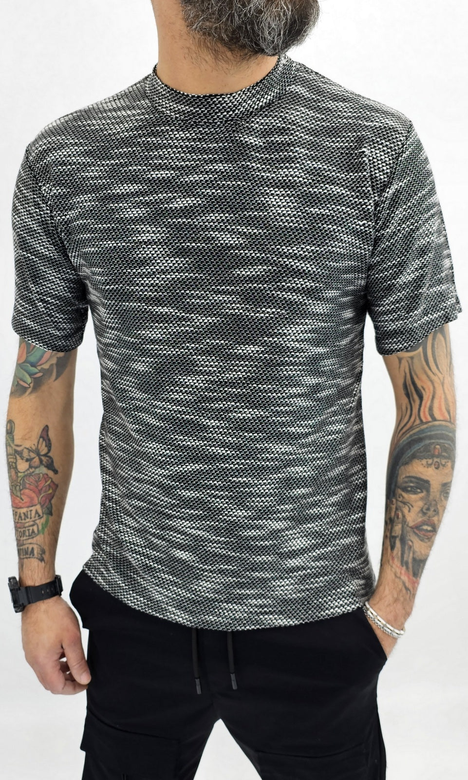 Maglia uomo cotone nido d'ape bianco/nero elastica t-shirt Coreana Manica corta