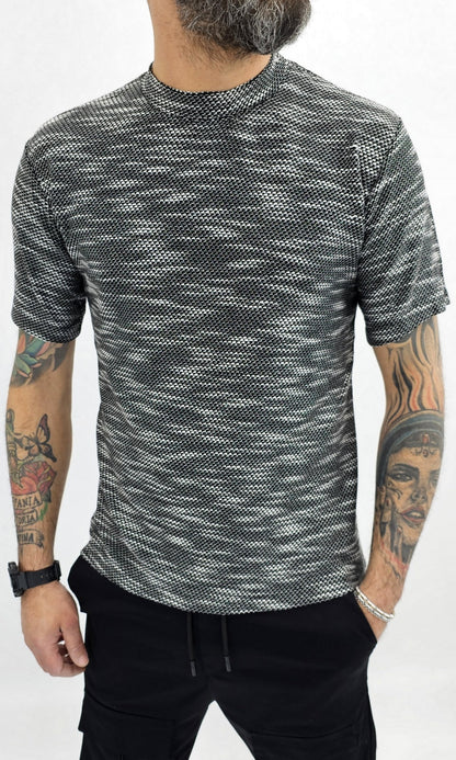 Maglia uomo cotone nido d'ape bianco/nero elastica t-shirt Coreana Manica corta