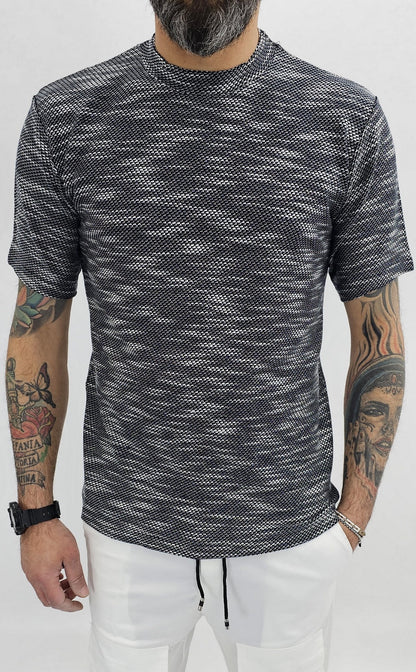 Maglia uomo cotone nido d'ape bianco/blu elastica t-shirt Coreana Manica corta
