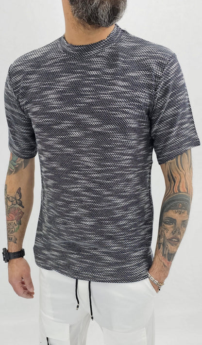 Maglia uomo cotone nido d'ape bianco/blu elastica t-shirt Coreana Manica corta