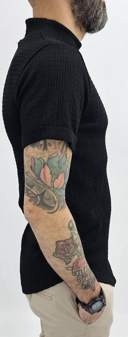 Maglia uomo mezzo collo alto Camicia elastica t-shirt  nero/marrone