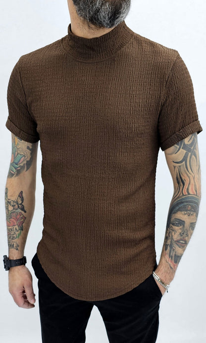 Maglia uomo mezzo collo alto Camicia elastica t-shirt  nero/marrone