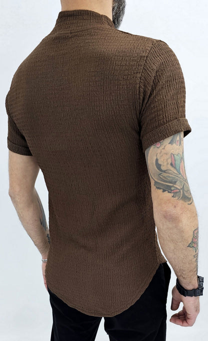 Maglia uomo mezzo collo alto Camicia elastica t-shirt  nero/marrone