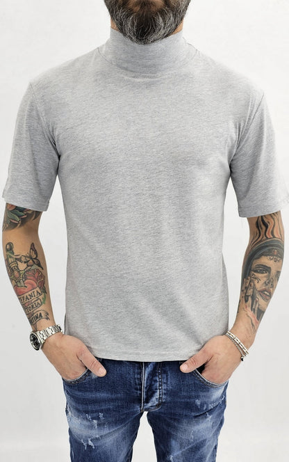 Maglia uomo mezzo collo alto cotone elastico t-shirt s,m,l,xl,xxl