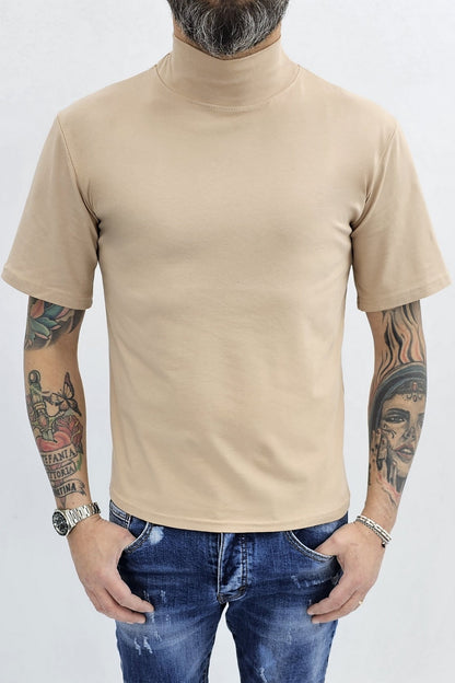 Maglia uomo mezzo collo alto cotone elastico t-shirt s,m,l,xl,xxl