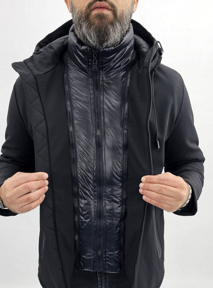 Giubbotto parka uomo giubbino pettorina nero Cappuccio impermeabile