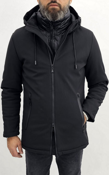 Giubbotto parka uomo giubbino pettorina nero Cappuccio impermeabile
