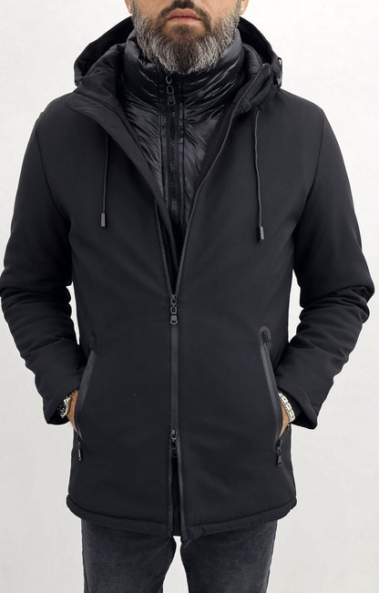 Giubbotto parka uomo giubbino pettorina nero Cappuccio impermeabile
