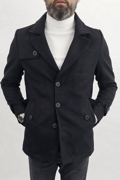 Cappotto Uomo Invernale monopetto Giacca Slim fit scamosciato nero