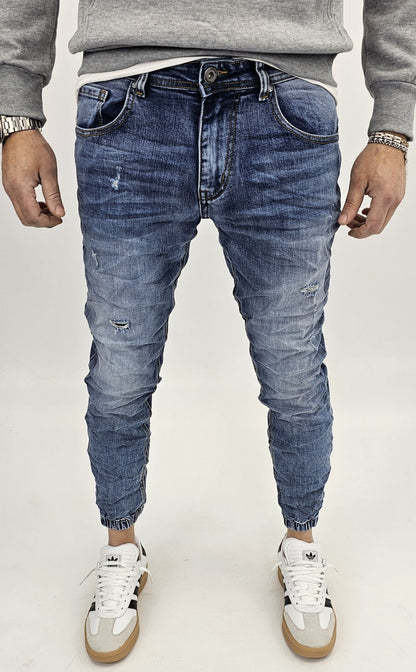 Jeans denim uomo Slim fit caviglie a molla elasticizzati strech con strappi 161