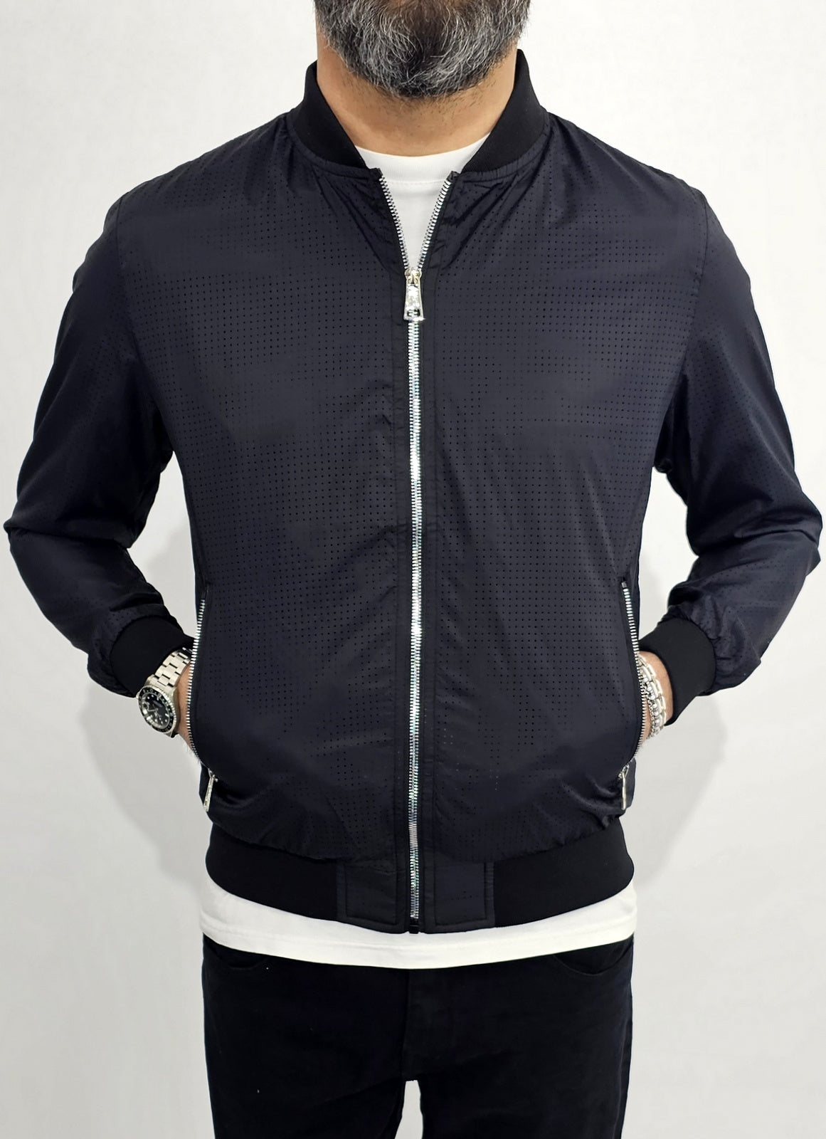 Giubbino uomo Bomber traforato Foderato Nero leggero s,m,l,xl