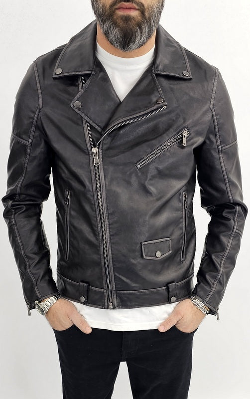Giubbino Uomo Foderato Eco pelle Chiodo Nero Primaverile giacca S,M,L,XL,XXL
