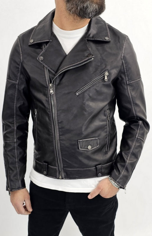 Giubbino Uomo Foderato Eco pelle Chiodo Nero Primaverile giacca S,M,L,XL,XXL