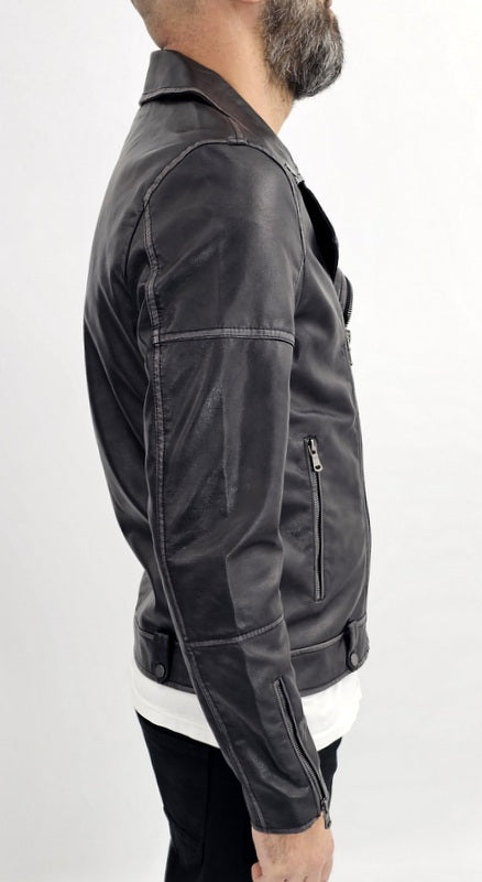 Giubbino Uomo Foderato Eco pelle Chiodo Nero Primaverile giacca S,M,L,XL,XXL