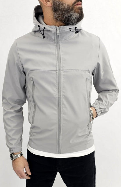 Giubbino uomo primaverile Cappuccio tech nero/grigio/verde