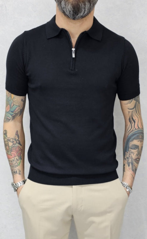 Polo uomo elastica Manica corta zip  s,m,l,xl,xxl cotone filo