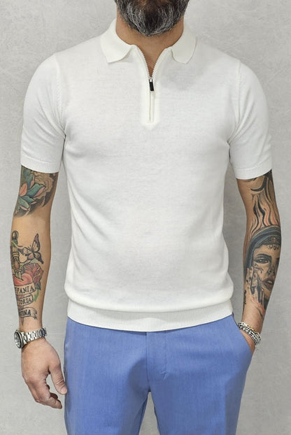 Polo uomo elastica Manica corta zip  s,m,l,xl,xxl cotone filo