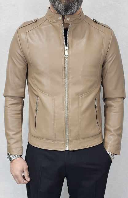 Giubbino Uomo Foderato Eco pelle coreana fango Primaverile