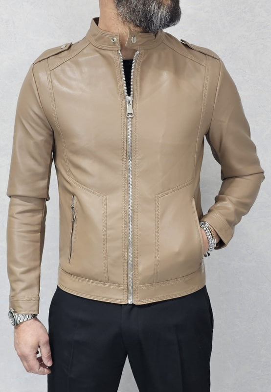 Giubbino Uomo Foderato Eco pelle coreana fango Primaverile