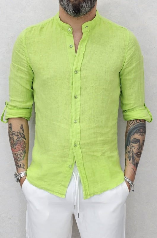 CAMICIA LINO COLLO COREANO VARI COLORI S,M,L,XL,XXL