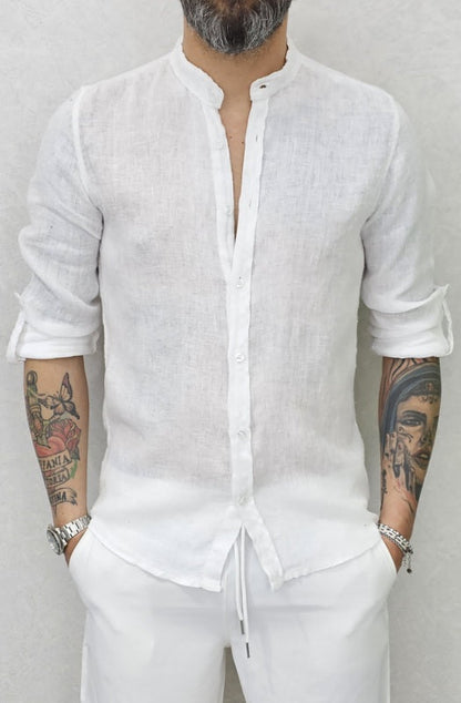 CAMICIA LINO COLLO COREANO VARI COLORI S,M,L,XL,XXL