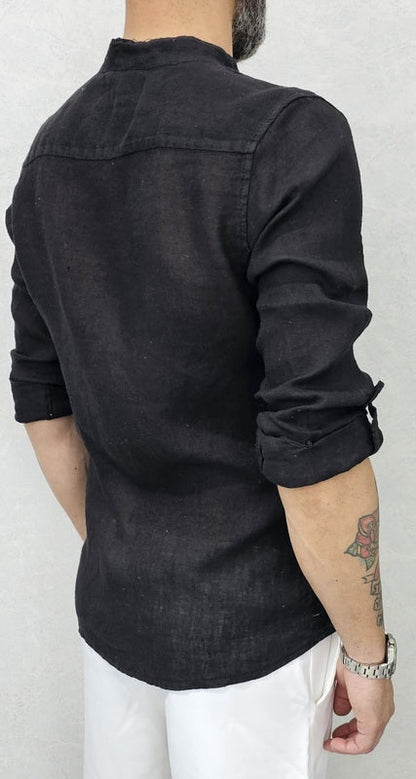 CAMICIA LINO COLLO COREANO VARI COLORI S,M,L,XL,XXL