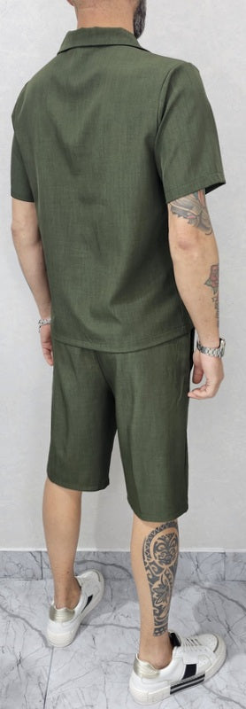 Completo uomo Camicia e bermuda tessuto fiammato elastico 5 colori s,m,l,xl,xxl