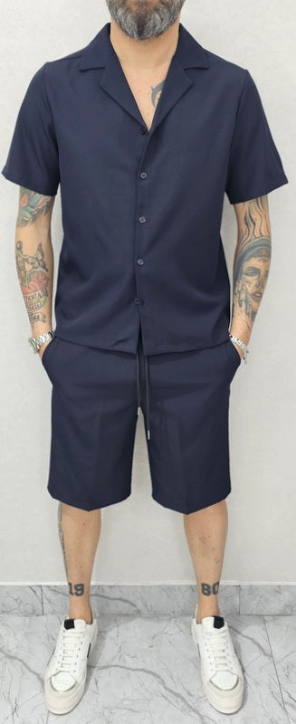 Completo uomo Camicia e bermuda tessuto fiammato elastico 5 colori s,m,l,xl,xxl