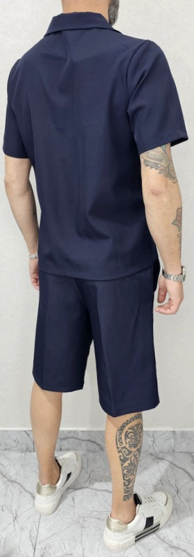 Completo uomo Camicia e bermuda tessuto fiammato elastico 5 colori s,m,l,xl,xxl