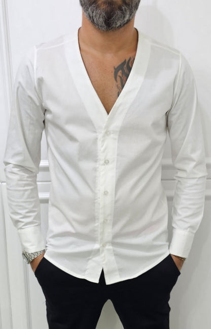 Camicia uomo Slim elastica cotone Scollo V Manica Lunga s,m,l,xl,xxl