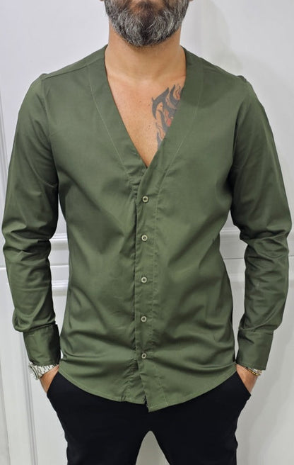 Camicia uomo Slim elastica cotone Scollo V Manica Lunga s,m,l,xl,xxl