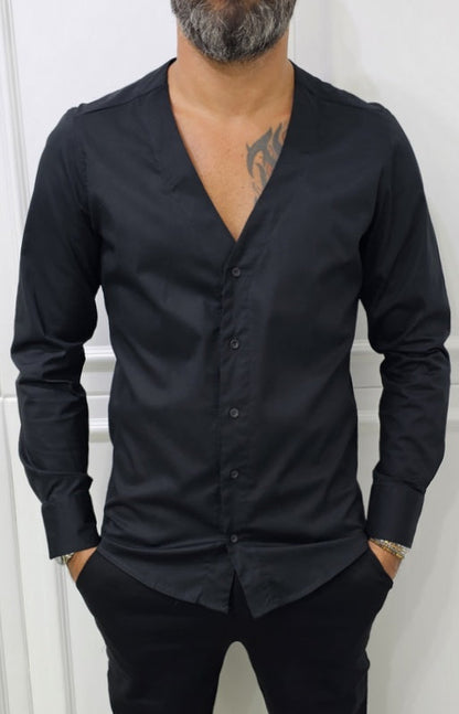 Camicia uomo Slim elastica cotone Scollo V Manica Lunga s,m,l,xl,xxl