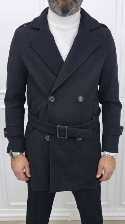 Trench uomo nero cintura invernale made in italy s,m,l,xl,xxl
