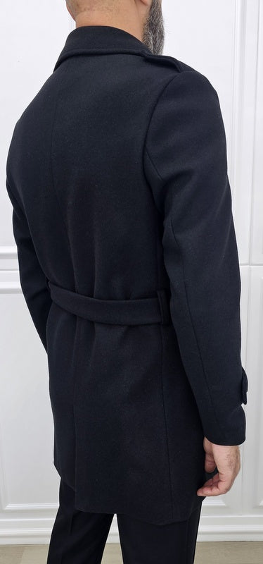 Trench uomo nero cintura invernale made in italy s,m,l,xl,xxl