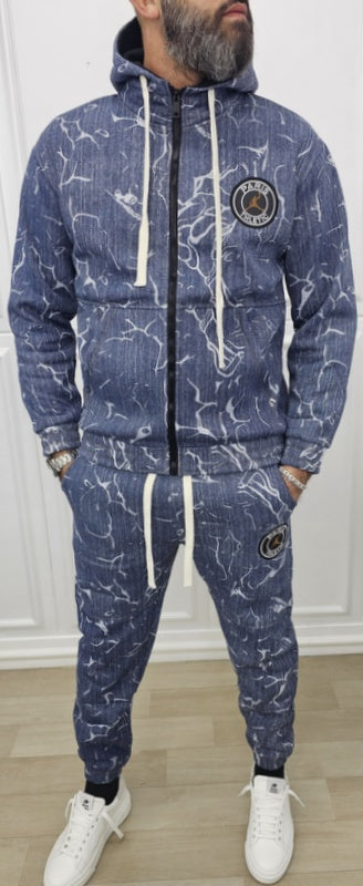 Tuta Paris Limited Edition Effetto Denim 2 Colori Cappuccio Completo felpata  s,m,l,xl,xxl