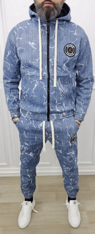 Tuta Paris Limited Edition Effetto Denim 2 Colori Cappuccio Completo felpata  s,m,l,xl,xxl