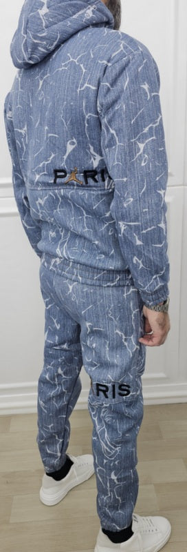 Tuta Paris Limited Edition Effetto Denim 2 Colori Cappuccio Completo felpata  s,m,l,xl,xxl