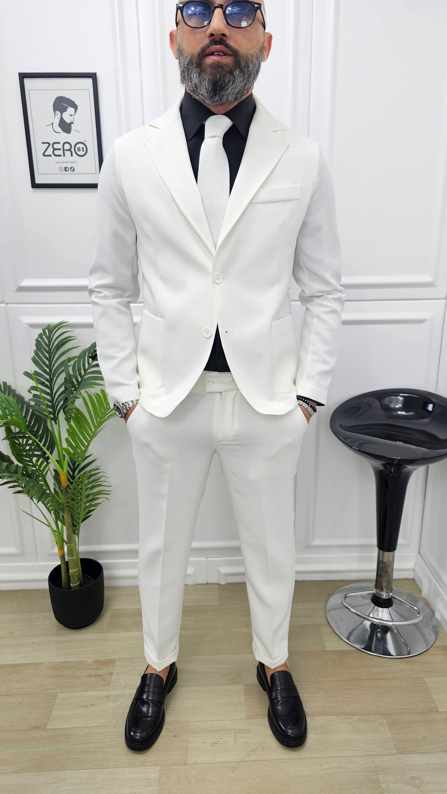 Abito Sharm completo 2 bottoni Giacca+pantalone+camicia+cravatta 44,46,48,50,52,54
