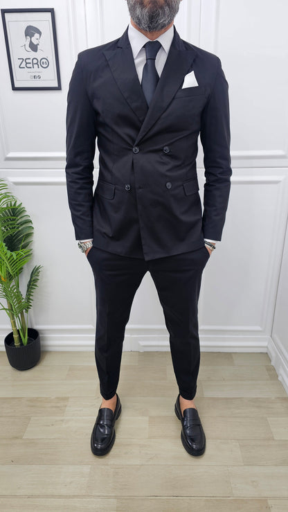 Abito uomo doppiopetto+camicia+cravatta Tinta Unita Nero made in italy  44,46,48,50,52,54