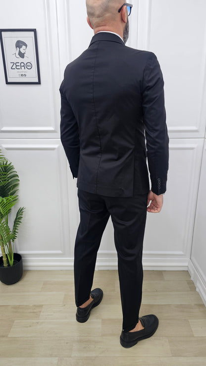 Abito uomo doppiopetto+camicia+cravatta Tinta Unita Nero made in italy  44,46,48,50,52,54
