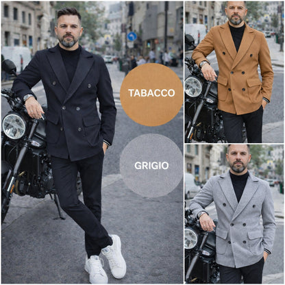 Cappotto Uomo Doppiopetto Tasca Giacca Slim fit Elastico s,m,l,xl,xxl