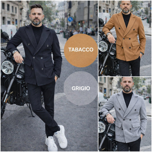 Cappotto Uomo Doppiopetto Tasca Giacca Slim fit Elastico s,m,l,xl,xxl