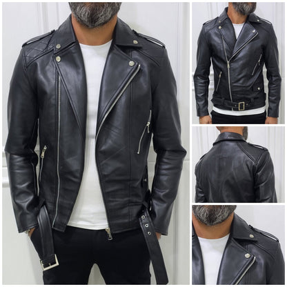 Giubbino Uomo Foderato Eco pelle Chiodo nero cintura s,m,l,xl,xxl