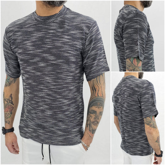 Maglia uomo cotone nido d'ape bianco/blu elastica t-shirt Coreana Manica corta