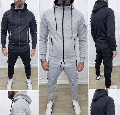 Tuta Tech catarifrangente cargo Cappuccio Completo felpata grigio,nero s,m,l,xl,xxl