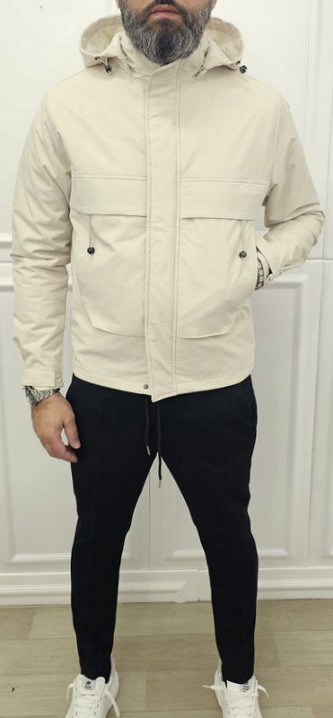 Giubbino a vento corto Cappuccio estraibile idrorepellente Nero/Crema m,l,xl,xxl,3xl
