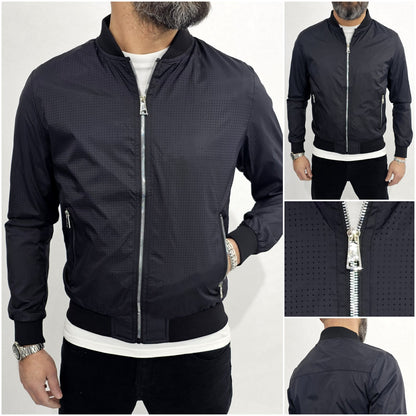 Giubbino uomo Bomber traforato Foderato Nero leggero s,m,l,xl