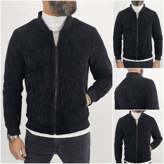 Giubbino Giubbotto giacca uomo Bomber velluto Casual slim fit nero s,m,l,xl,xxl