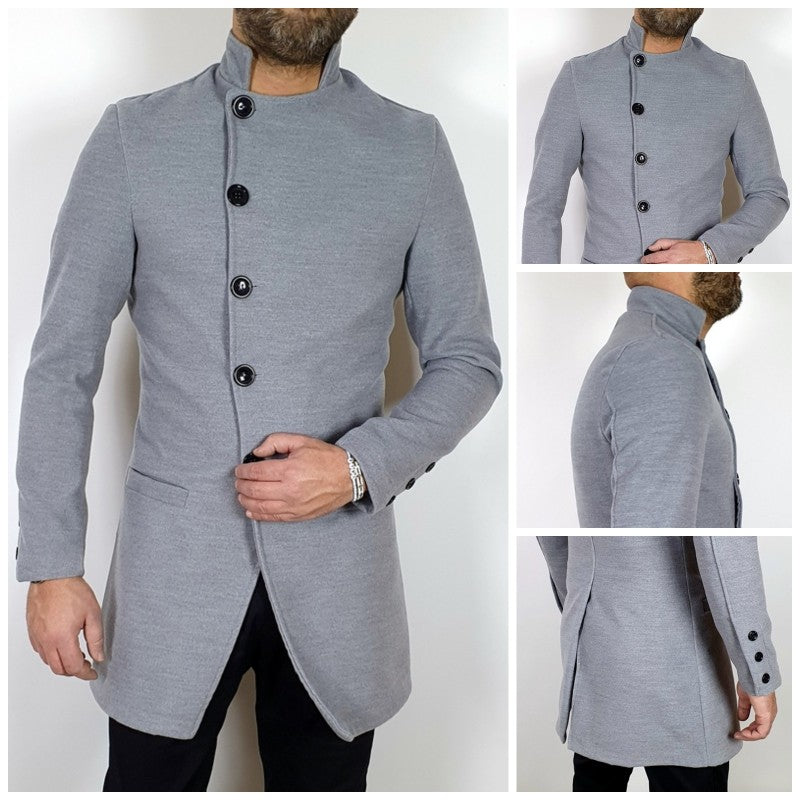 Cappotto Coreana Bottoni Trasversali Camel Nero Grigio